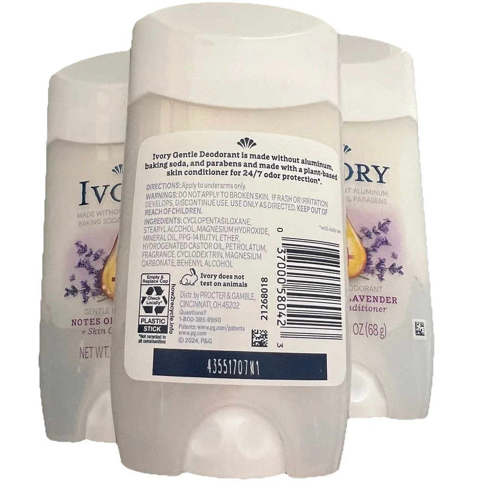 4 Ivory Gentle 24 Hr Deodorant Lavender Plant Based Aluminum Paraben Free 2.4 oz